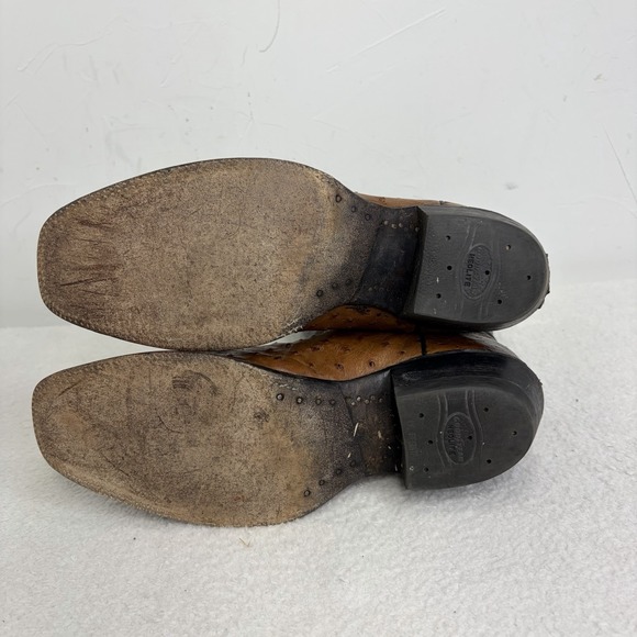 Justin Mens Full Quill Ostrich Western Cowboy Boots Black Brown Square Toe 10.5B - Picture 12 of 13